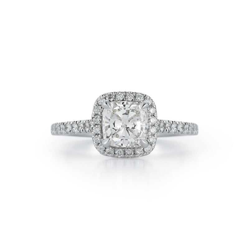 Diamond Engagement Rings: Halo Pavé Cathedral Engagement Ring with