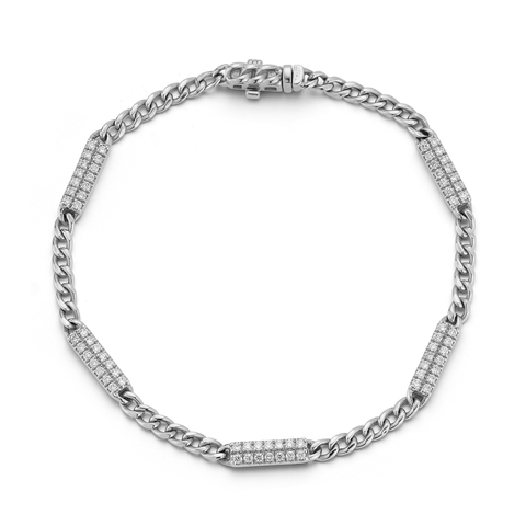 White Gold^1-Gold Designer Bracelets: Sylvie Rose Cuban Chain Bar Bracelet in White Gold