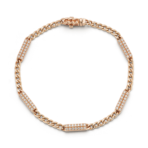 Rose Gold^1-Gold Designer Bracelets: Sylvie Rose Cuban Chain Bar Bracelet in Rose Gold