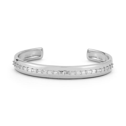 White Gold-1^Diamond Cuff Bracelets: Sadie Pearl Baguette Cuff in White Gold