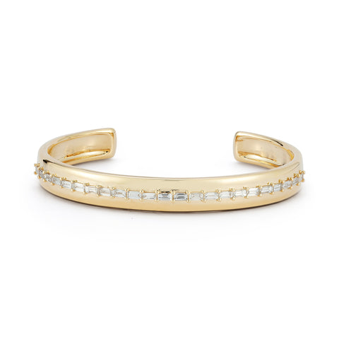 Yellow Gold-1^Diamond Cuff Bracelets: Sadie Pearl Baguette Cuff in Yellow Gold