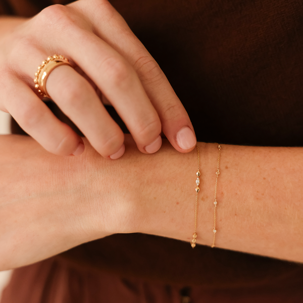 Rose Gold-2^Diamond Station Bracelets: Sophia Ryan Marquise Trio Station Bracelet in Rose Gold