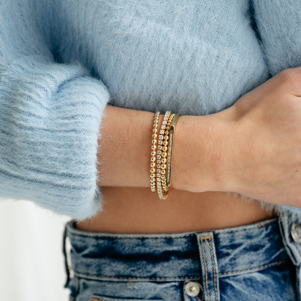 Yellow Gold-4^Gold Cuff Bracelets: Poppy Rae Graduating Pebble Cuff in Yellow Gold