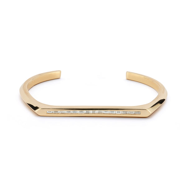 Yellow Gold-1^Diamond Cuff Bracelets: Reese Brooklyn Knife Edge Baguette Cuff in Yellow Gold