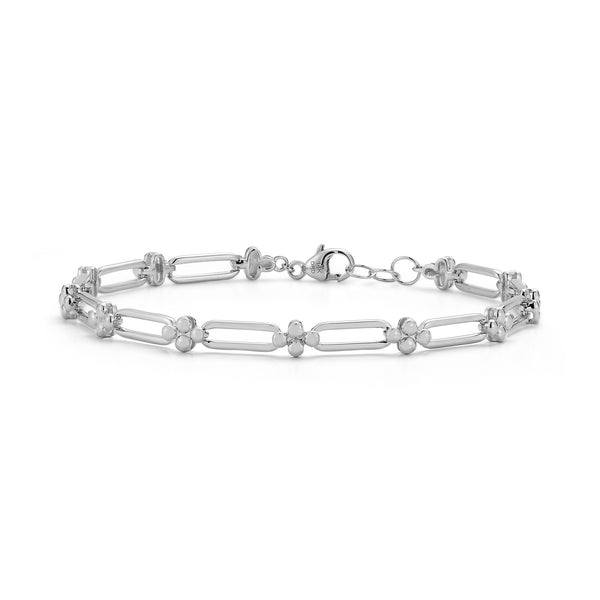 White Gold-1^Diamond Station Bracelets: Poppy Rae Pebbled Link Bracelet in White Gold