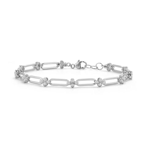 White Gold-1^Diamond Station Bracelets: Poppy Rae Pebbled Link Bracelet in White Gold