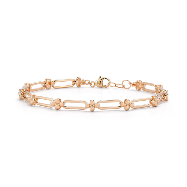 Rose Gold-1^Diamond Station Bracelets: Poppy Rae Pebbled Link Bracelet in Rose Gold