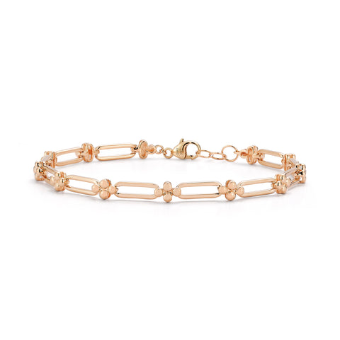 Rose Gold-1^Diamond Station Bracelets: Poppy Rae Pebbled Link Bracelet in Rose Gold