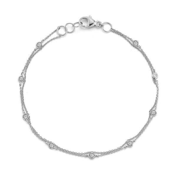 White Gold-1^Diamond Station Bracelets: Lulu Jack Diamond Bezel and Chain Station Bracelet in White Gold