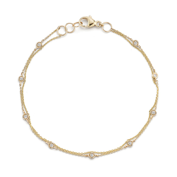 Yellow Gold-1^Diamond Station Bracelets: Lulu Jack Diamond Bezel and Chain Station Bracelet in Yellow Gold