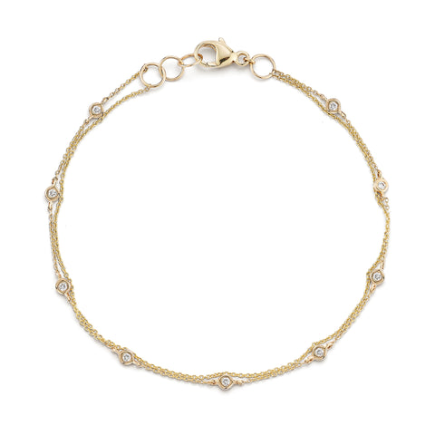 Yellow Gold-1^Diamond Station Bracelets: Lulu Jack Diamond Bezel and Chain Station Bracelet in Yellow Gold