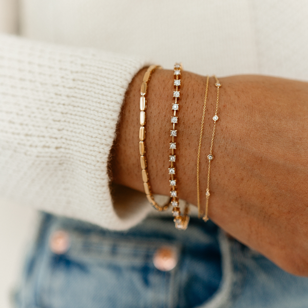 Yellow Gold-2^Diamond Station Bracelets: Lulu Jack Diamond Bezel and Chain Station Bracelet in Yellow Gold