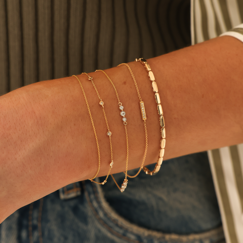 Yellow Gold-3^Diamond Station Bracelets: Ava Bea Trio Station Bracelet in Yellow Gold