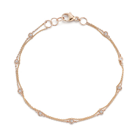 Rose Gold-1^Diamond Station Bracelets: Lulu Jack Diamond Bezel and Chain Station Bracelet in Rose Gold