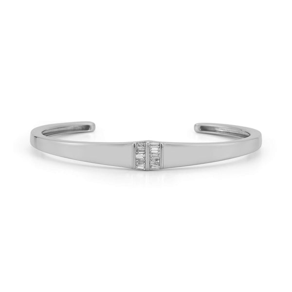 White Gold-1^Diamond Cuff Bracelets: Sadie Pearl Tapered Baguette Gold Cuff in White Gold