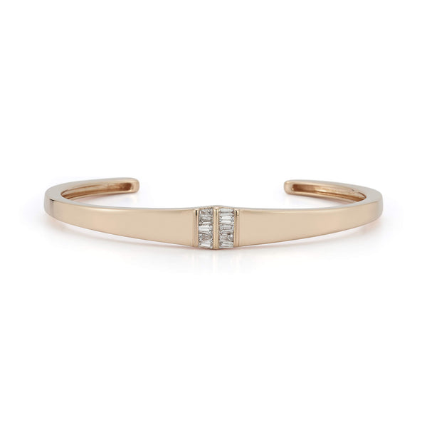 Rose Gold-1^Diamond Cuff Bracelets: Sadie Pearl Tapered Baguette Gold Cuff in Rose Gold