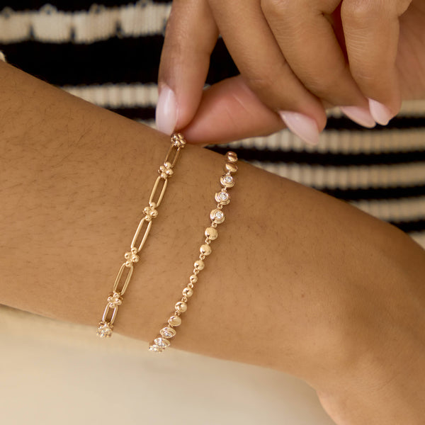 Yellow Gold-2^Diamond Station Bracelets: Poppy Rae Graduating Tennis Bracelet in Yellow Gold