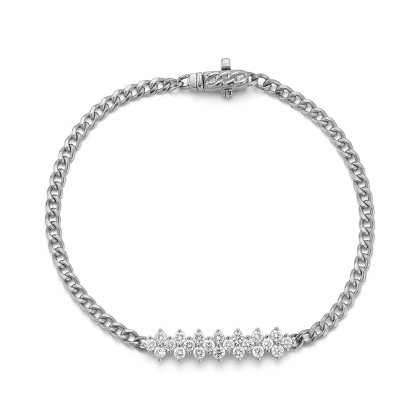 White Gold^1-Gold Designer Bracelets: Vivian Lily Cuban Chain Bar Bracelet in White Gold