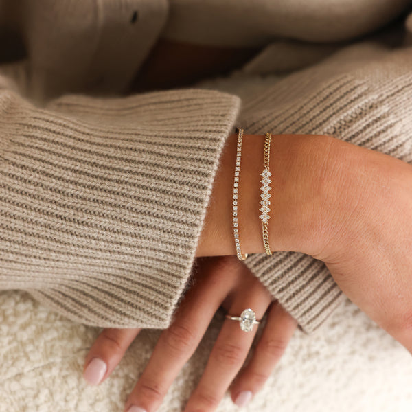 White Gold^2-Gold Designer Bracelets: Vivian Lily Cuban Chain Bar Bracelet in White Gold