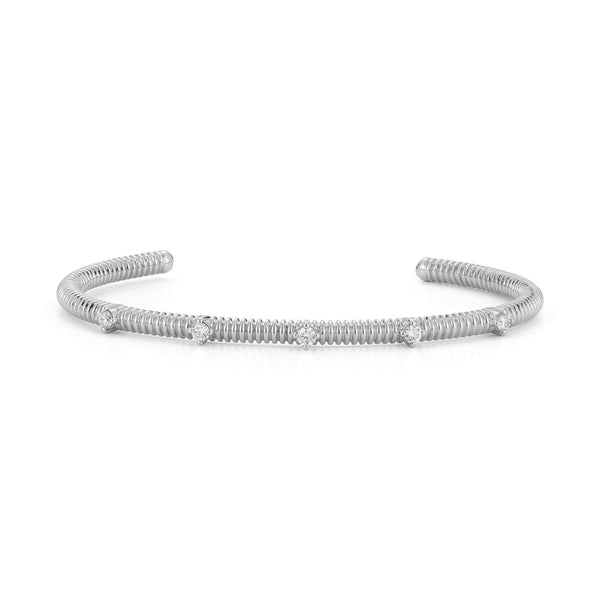 White Gold-1^Diamond Cuff Bracelets: Teddi Paige Interval Coil Cuff in White Gold