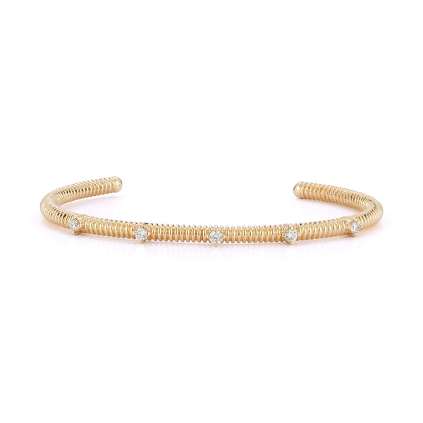 Yellow Gold-1^Diamond Cuff Bracelets: Teddi Paige Interval Coil Cuff in Yellow Gold