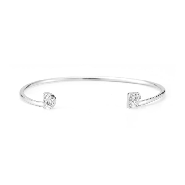 White Gold-1^Designer Cuff Bracelets: Custom Gold & Diamond DRD Initial Cuff Bracelet in White Gold