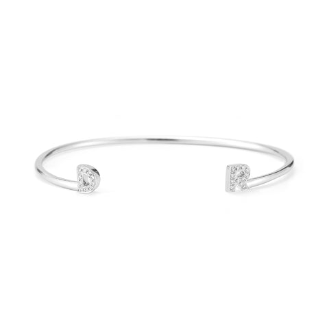 White Gold-1^Designer Cuff Bracelets: Custom Gold & Diamond DRD Initial Cuff Bracelet in White Gold