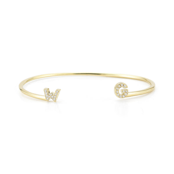 Yellow Gold-1^Designer Cuff Bracelets: Custom Gold & Diamond DRD Initial Cuff Bracelet in Yellow Gold