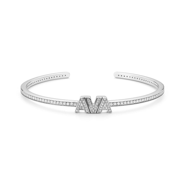 White Gold-1^Diamond Cuff Bracelets: DRD Diamond Name Cuff in White Gold