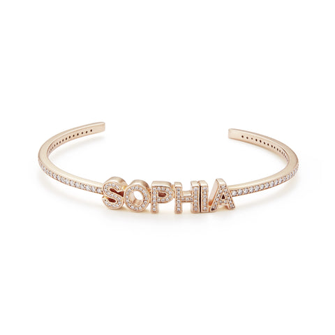 Rose Gold-1^Diamond Cuff Bracelets: DRD Diamond Name Cuff in Rose Gold