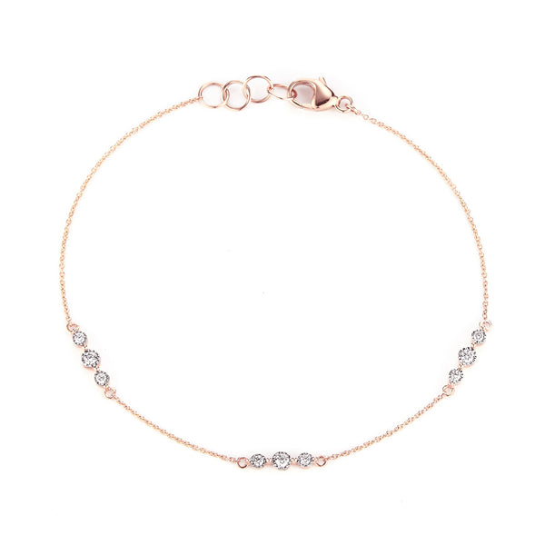 Rose Gold-1^Diamond Station Bracelets: Ava Bea Trio Station Bracelet in Rose Gold