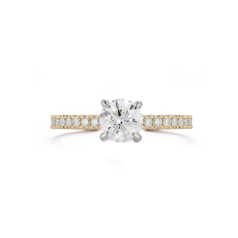 Yellow Gold-1^Diamond Engagement Ring: The Round Pavé Solitaire Yellow Gold