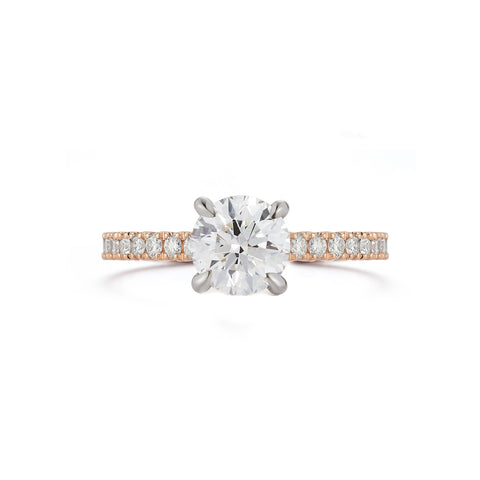 Rose Gold-1^Diamond Engagement Ring: The Round Pavé Solitaire Rose Gold