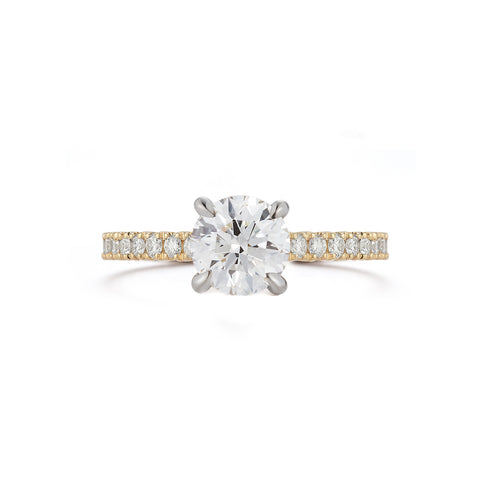 Yellow Gold-1^Diamond Engagement Ring: The Round Pavé Solitaire Yellow Gold