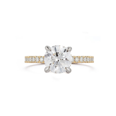 Yellow Gold-1^Diamond Engagement Ring: The Round Pavé Solitaire Yellow Gold