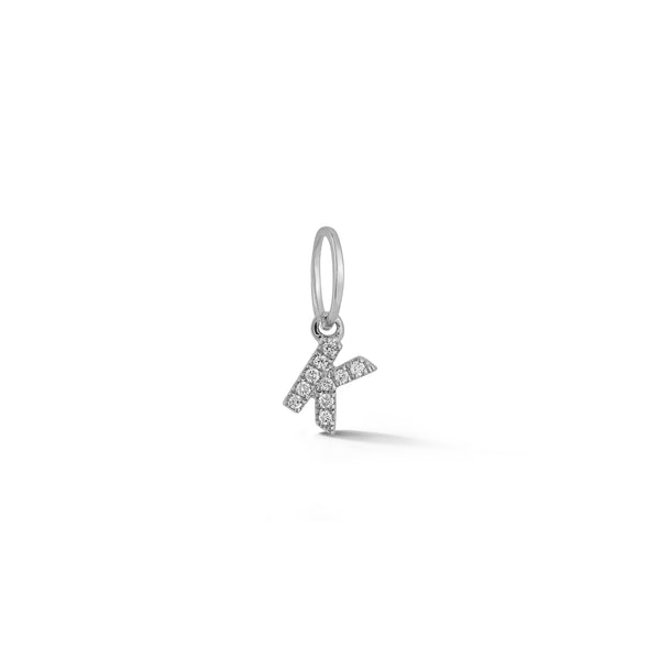 White Gold-1^Designer Diamond Necklaces: DRD Pave Diamond Initial Charm in White Gold