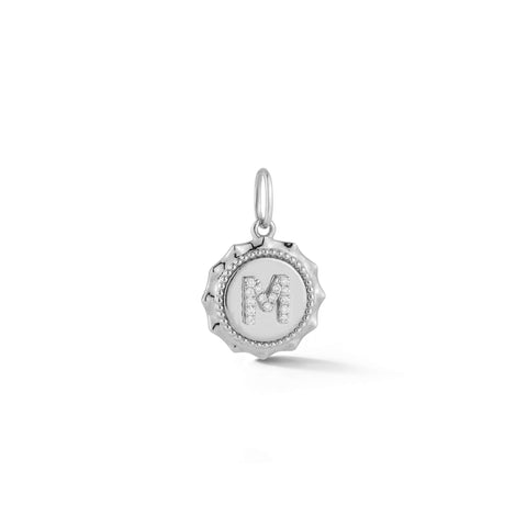 White Gold-1^Designer Diamond Necklaces: Reese Brooklyn Scalloped Initial Charm in White Gold