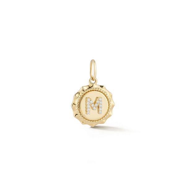 Yellow Gold-1^Designer Diamond Necklaces: Reese Brooklyn Scalloped Initial Charm in Yellow Gold