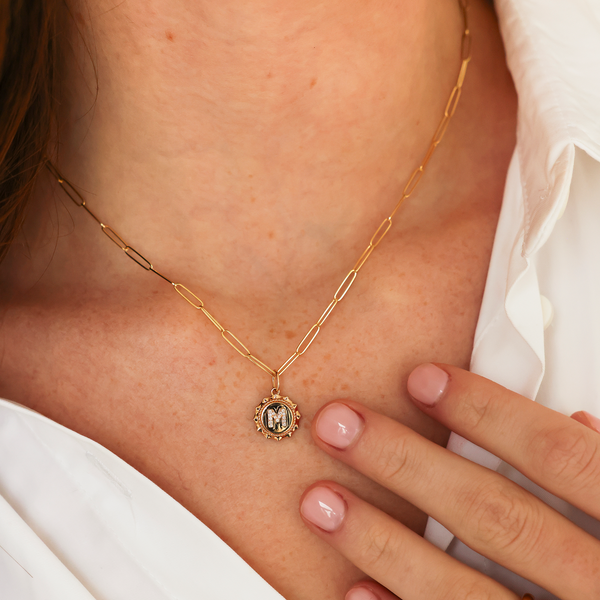 Rose Gold-2^Designer Diamond Necklaces: Reese Brooklyn Scalloped Initial Charm in Rose Gold