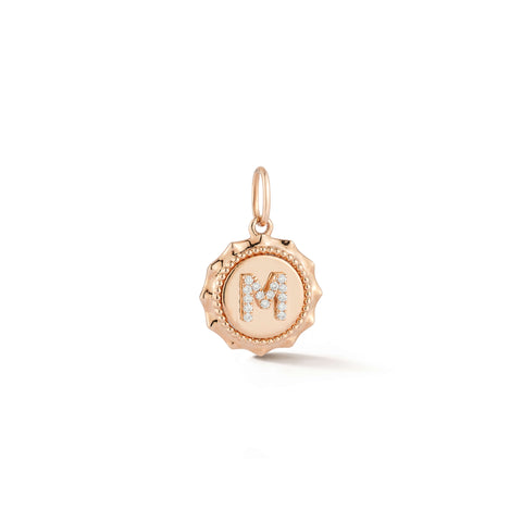 Rose Gold-1^Designer Diamond Necklaces: Reese Brooklyn Scalloped Initial Charm in Rose Gold