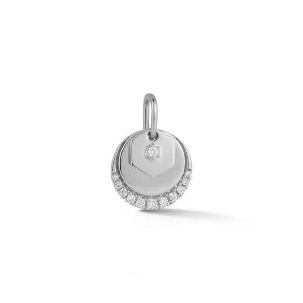 White Gold-1^Designer Diamond Necklaces: DRD Double Disc Charm in White Gold