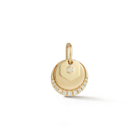 Yellow Gold-1^Designer Diamond Necklaces: DRD Double Disc Charm Yellow Gold