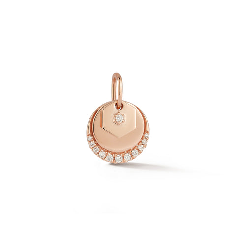 Rose Gold-1^Designer Diamond Necklaces: DRD Double Disc Charm in Rose Gold