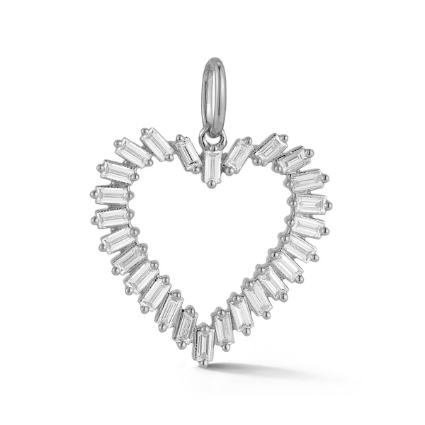 White Gold-1^Designer Diamond Necklaces: Sadie Pearl Baguette Heart Charm in White Gold