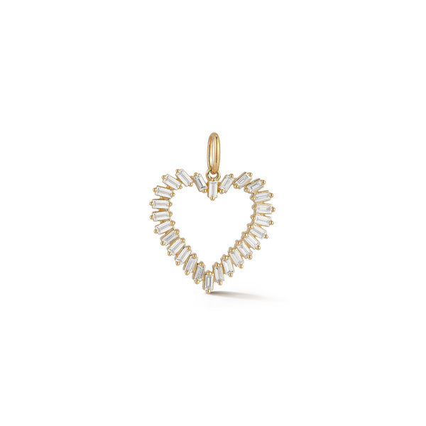 Yellow Gold-1^Designer Diamond Necklaces: Sadie Pearl Baguette Heart Charm in Yellow Gold Thumbnail-only