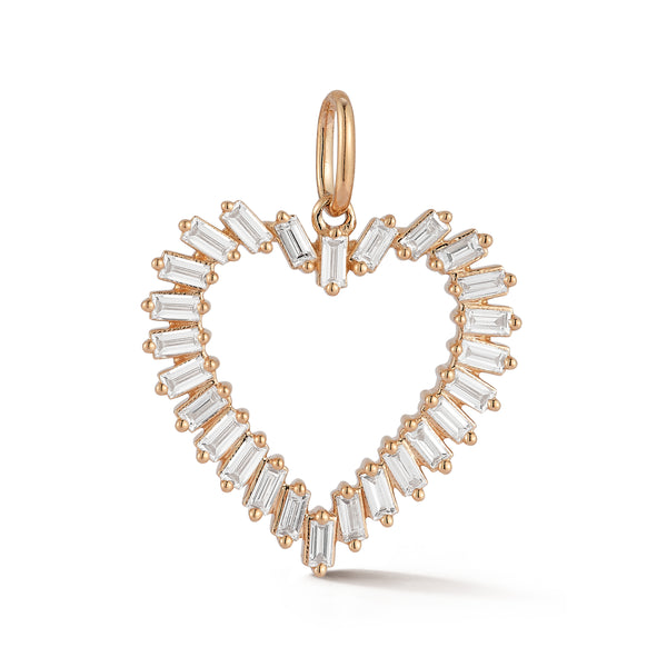 Rose Gold-1^Designer Diamond Necklaces: Sadie Pearl Baguette Heart Charm in Rose Gold