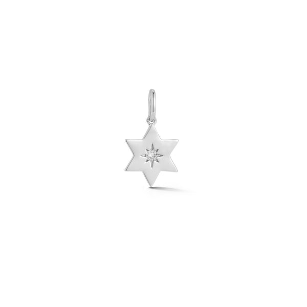 White Gold-1^Designer Diamond Necklaces: DRD Gold Star of David Charm in White Gold