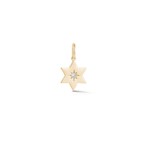 Yellow Gold-1^Designer Diamond Necklaces: DRD Gold Star of David Charm in Yellow Gold