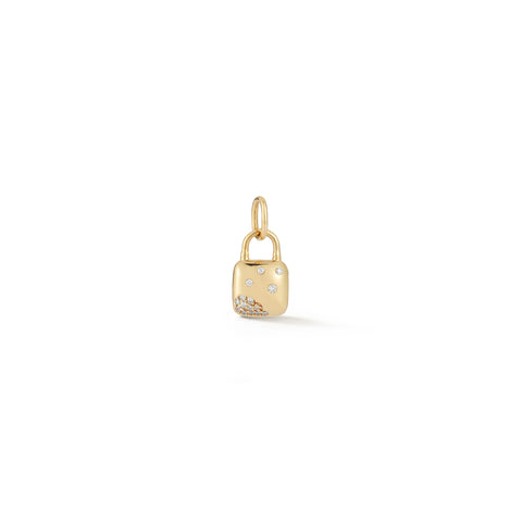 Yellow Gold-1^Designer Diamond Necklaces: Cynthia Rose Scattered Diamond Lock Charm in Yellow Gold