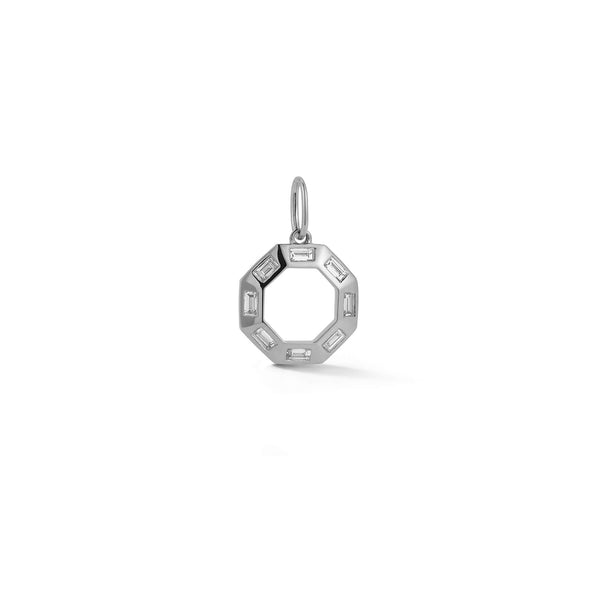 White Gold-1^Designer Diamond Necklaces: Sadie Pearl Hexagon Baguette Charm in White Gold 